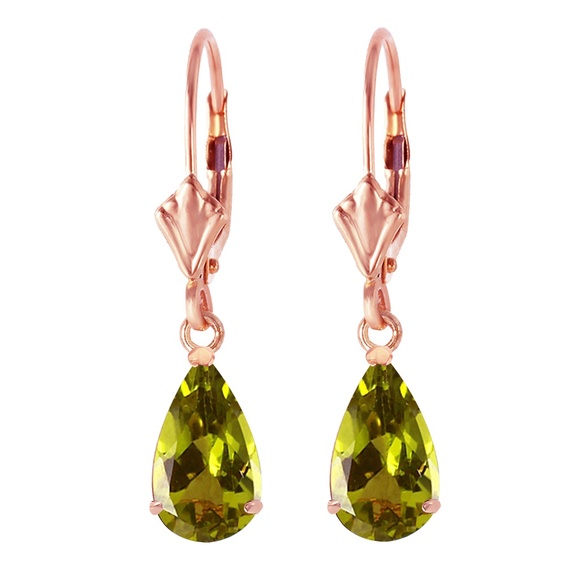 14K. SOLID GOLD LEVERBACK EARRING WITH PERIDOTS (Rose Gold) - Picture 2 of 5